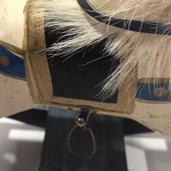 Vintage Shabby Chic Small Wooden Rocking Horse With Real Fur Mane - Picture 9 of 16